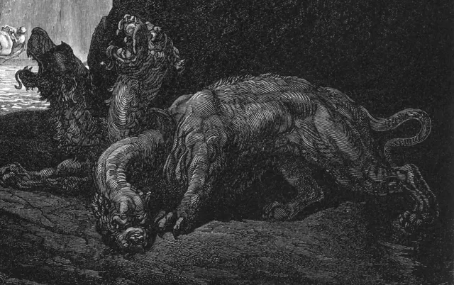 Cérbero, no canto VI do Inferno, Gustave Doré