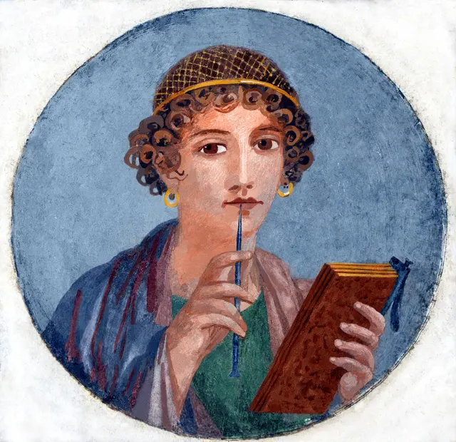 A chamada Safo, afresco de Pompeia, pintura romana do século I, foto de Carole Raddato